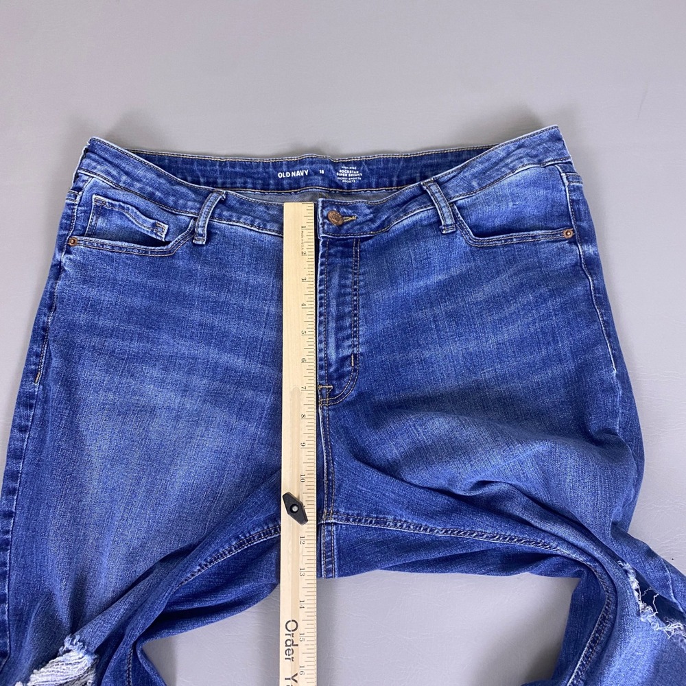 Old Navy Jeans‎ Women Size 18 Blue High-Rise Rockstar Super Skinny Distressed - Picture 6 of 11